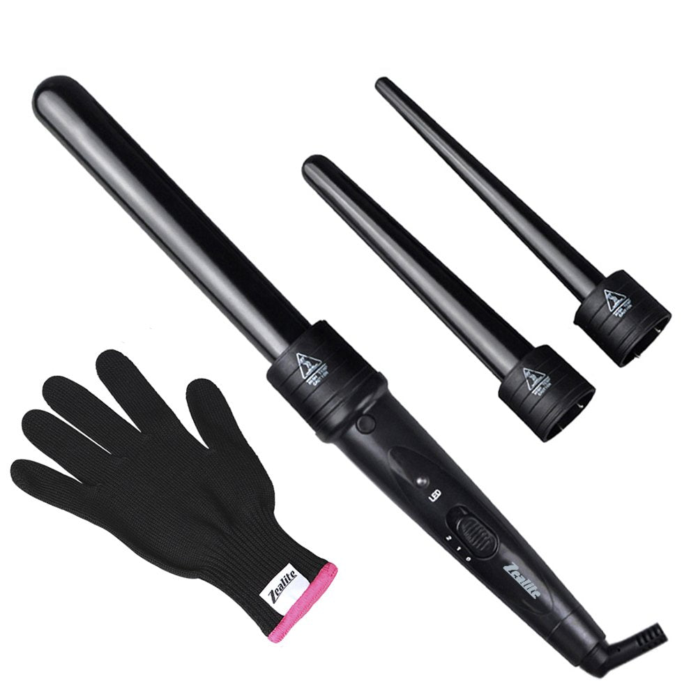Curling Iron Set, Zealite 3 in 1 Hair Curling Wand Hair Styling Tools Kit for Hair Curler Wand Sizes 09-18/18-25/25 mm Ceramic Barrels + Heat Resistant Glove