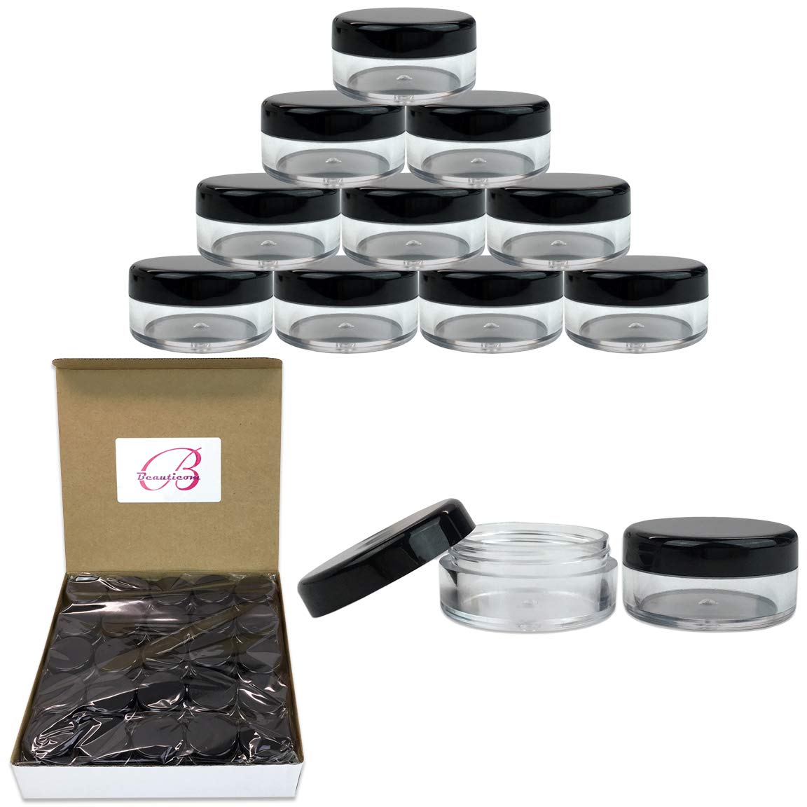 Beauticom 5 G/5 Ml High Quality Clear Plastic Cosmetic Container Jars With Black Lids (Quantity: 50pcs)