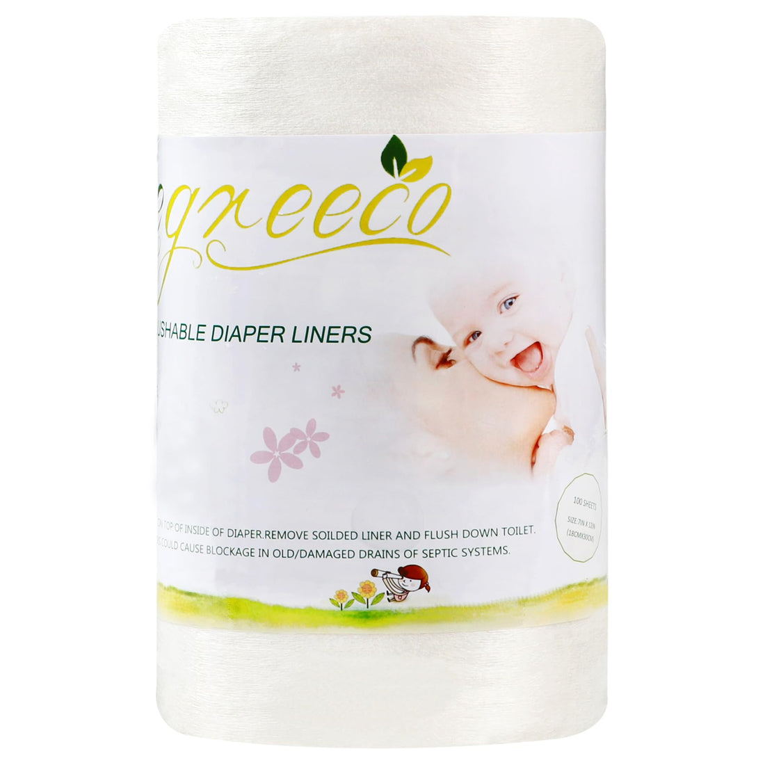 wegreeco Unscented Diaper Liners,Fragance Free and Chlorine Free - 100 Sheets Per Roll (1 Roll)