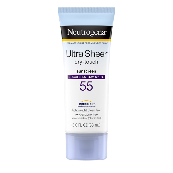 Neutrogena Ultra Sheer Dry-Touch Sunscreen Lotion, Broad Spectrum SPF 55 UVA/UVB Protection, Light, Water Resistant, Non-Comedogenic & Non-Greasy, Travel Size, 3 fl. Oz