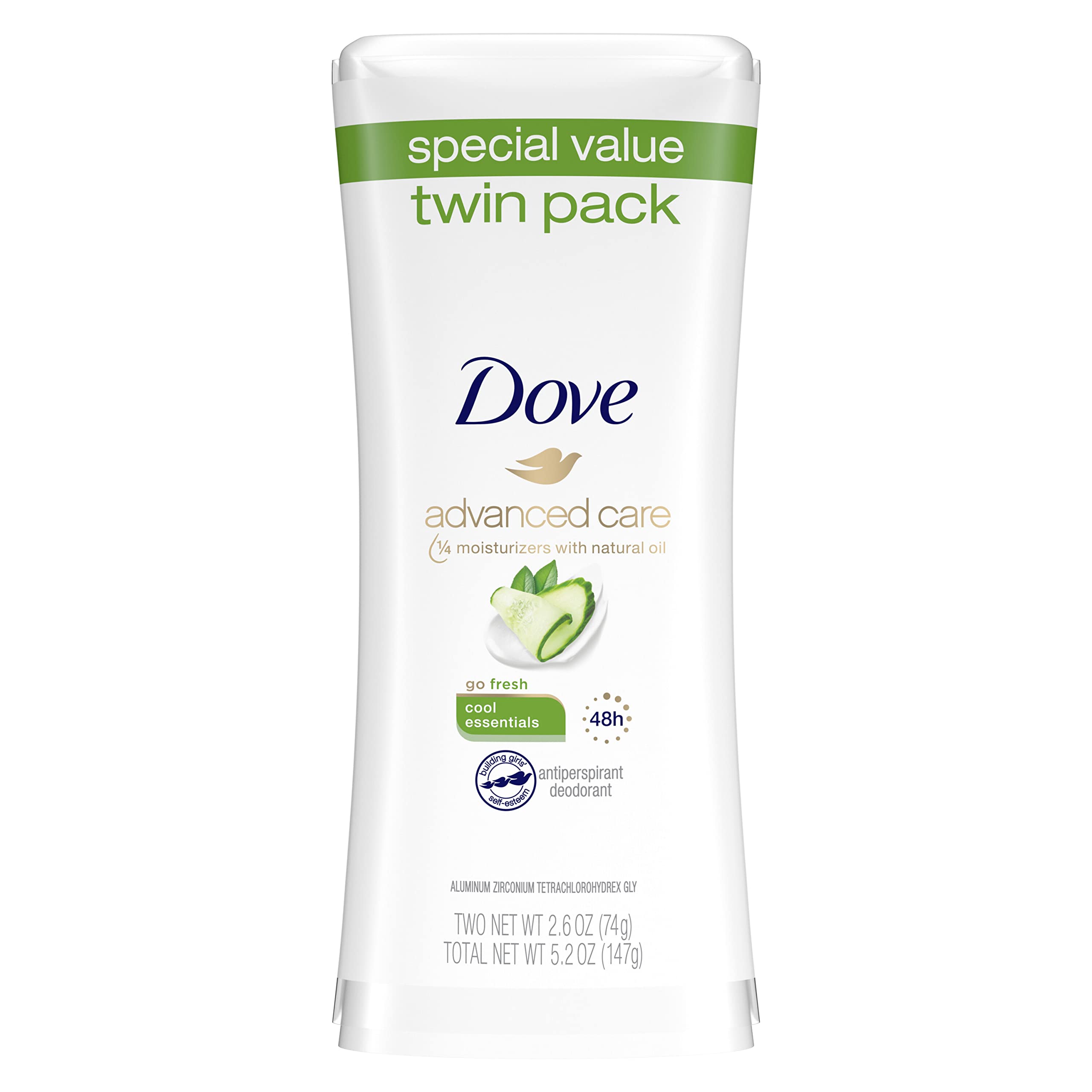 Dove Advanced Care Antiperspirant Deodorant Cool Essentials 2.6 oz, Twin Pack