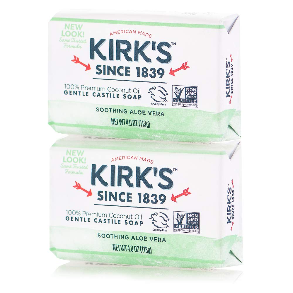 Kirk's Original Coco Castile Bar Soap Soothing Aloe Vera 4 Ounces (Pack of 2)