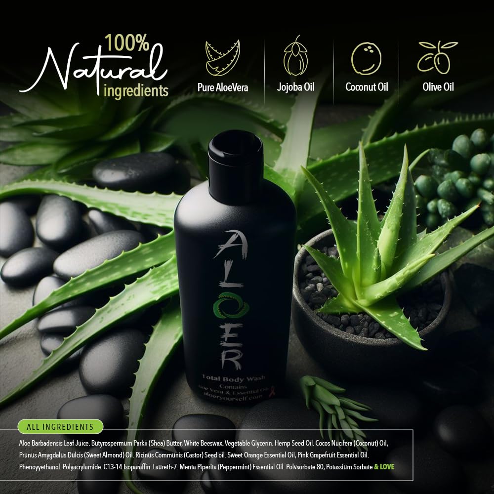 ALOER Total Body Cleanser, Unisex Multipurpose Moisturizing Natural Body Wash, Shampoo, 16 Ounce, Citrus, Vitamin E, Pure Aloe Vera and Essential Oils