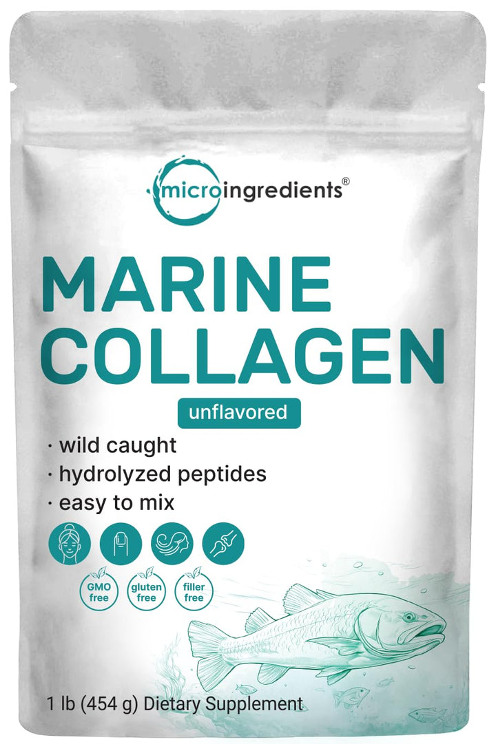 Micro Ingredients Marine Collagen Peptides, 1lb (37 Servings) | Wild Caught Fish Source | Hydrolyzed Peptides for High Absorption | Unflavored, Keto & Pescatarian Friendly | Easy to Mix, Non-GMO