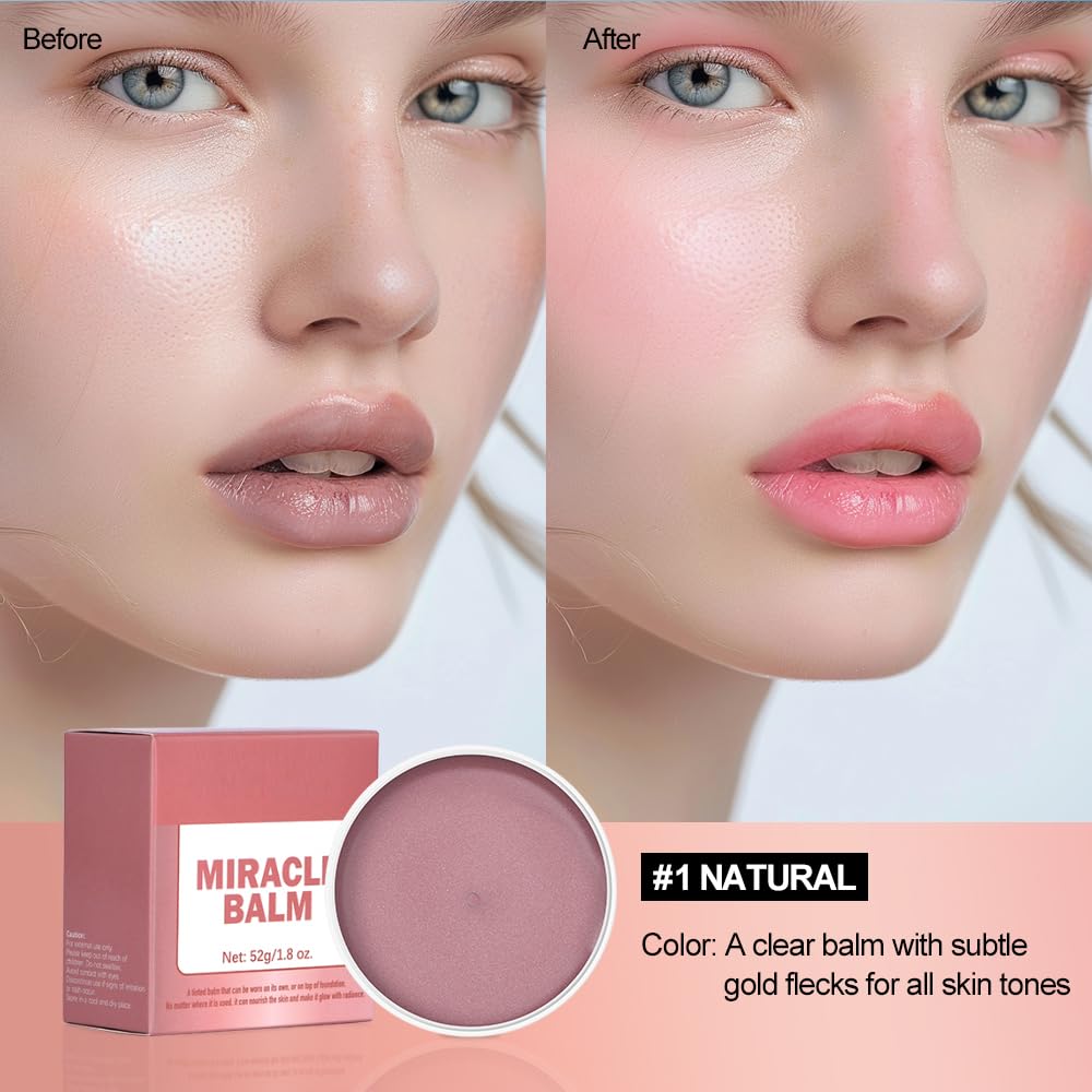 Miracle Balm, Blush for Cheeks, Lips, Eyelids, Face, Blush Balm Face Makeup, Moisturizing Facial Tint for Radiant Skin, Highlights & Illuminates with Fresh Earthy Citrus Scent (1, Natural, Large)