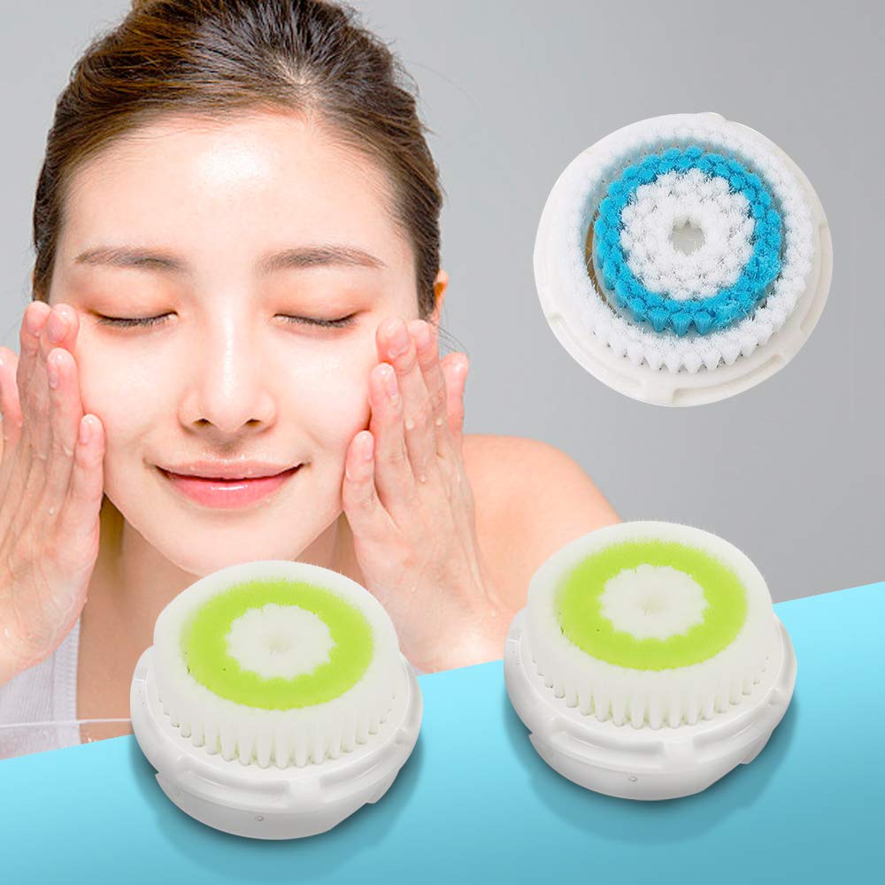 Replacement Facial Cleansing Brush Head, Facial Cleansing Brush Head For Clogged and Enlarged Pores (4 Pack, 2 Blue+ 2 Black)