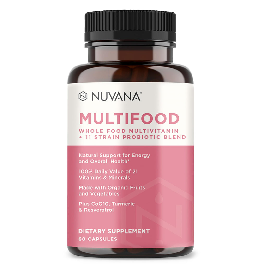 Nuvana Multifood Whole Food Multivitamin for Women | 21 Organic Fruits & Vegtables | Tumeric Boosts Energy, Supports Gut & Immune Health | Prebiotics & Probiotics | 60 Capsules
