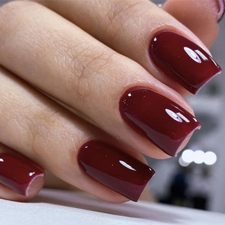 Modelones Press on Nails, Dark Red Short Square Fake Nails, Fall Halloween Reusable Nail Kit with Nail Glue Adhesive Tabs Mini Nail File, Nails Press Ons 32Pcs16 Sizes, Women Girl Gift