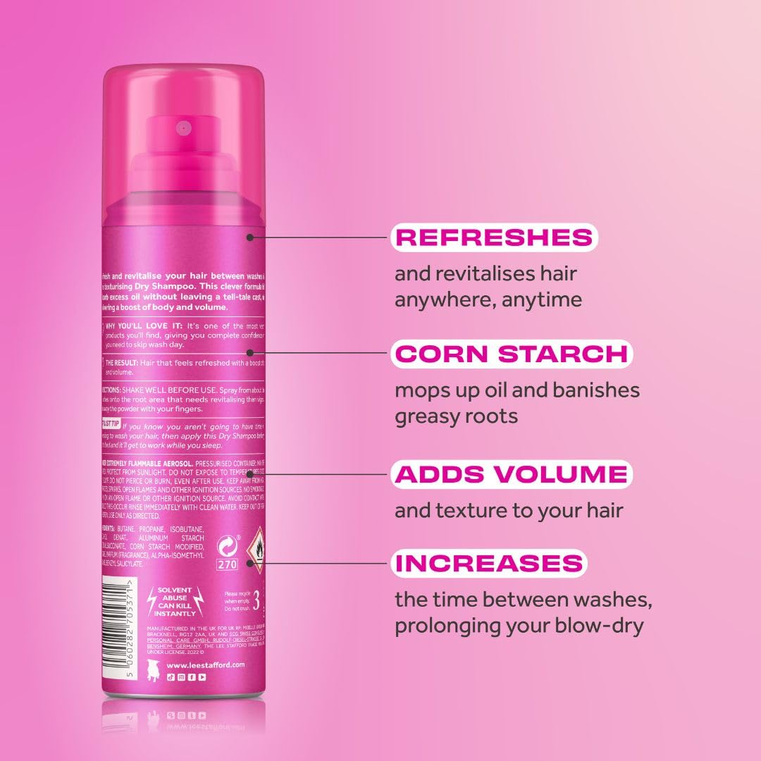 Lee Stafford Dry Shampoo | Styling - Instant Hair Refresh, Volumizing Powder Spray, Adds Volume, Absorbs Oil, Sweat & Dirt between Washes for a Clean Look, Blonde & Brunette Friendly Hairspray, 4.2 Oz