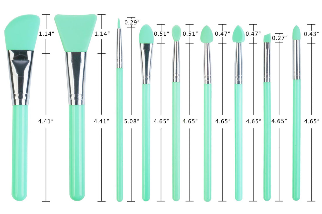 LORMAY 9-Piece Silicone Makeup Brush Set: Face Mask, Eyeliner, Eyebrow, Eye Shadow, Lip Cosmetic Brushes (Mint Green)