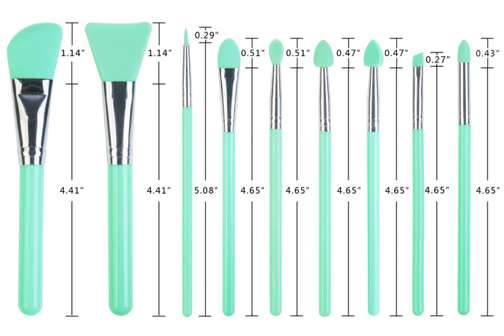 LORMAY 9-Piece Silicone Makeup Brush Set: Face Mask, Eyeliner, Eyebrow, Eye Shadow, Lip Cosmetic Brushes (Mint Green)