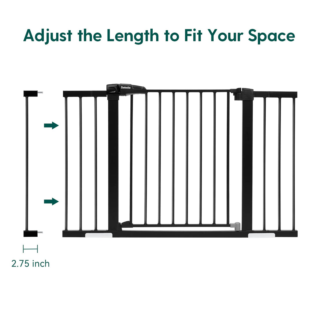 BABELIO Metal Baby Gate, 2.75 Inch Black Extension, Extra Wide Baby Gates for Stairs & Doorways, Pressure Mounted Walk Thru Child Gate with Door, NO Need Tools NO Drilling,28 Tall