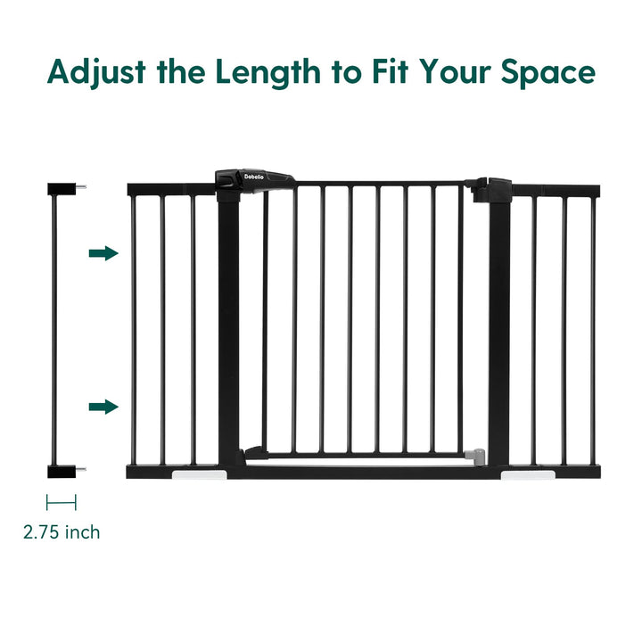 BABELIO Metal Baby Gate, 2.75 Inch Black Extension, Extra Wide Baby Gates for Stairs & Doorways, Pressure Mounted Walk Thru Child Gate with Door, NO Need Tools NO Drilling,28 Tall