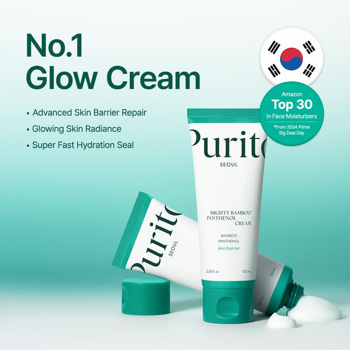 PURITO Mighty Bamboo Panthenol Cream, Glow Cream, Skin Barrier Repair, for All Skin Types, Daily Face Moisturizer, Glass skin, Vegan, Korean Skin Care 3.38fl.oz / 100ml