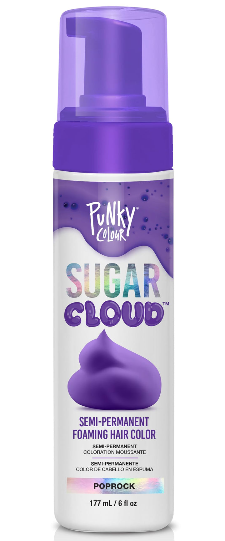 Punky Sugar Cloud Semi-Permanent Foam Hair Color, Poprock - Vibrant Hair Dye for Long-Lasting Color, Easy Application Foam Hair Dye, 6 fl oz.