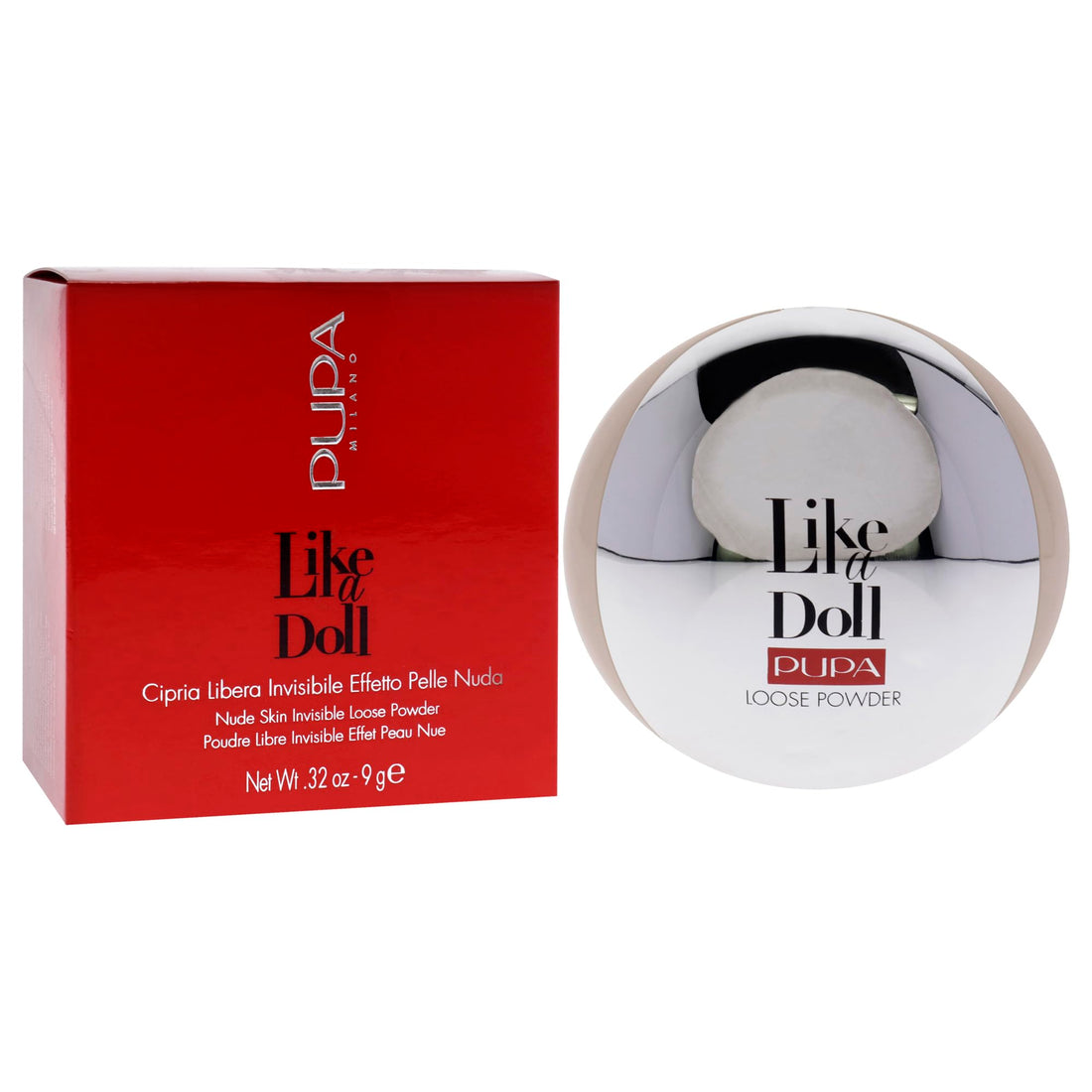 Pupa Milano Like A Doll Invisible Loose Powder - For a Radiant and Natural Look - Smooths Skin and Minimizes Blemishes - Perfectly Blends with Skin - 004 Rosy Beige - 0.32 Oz