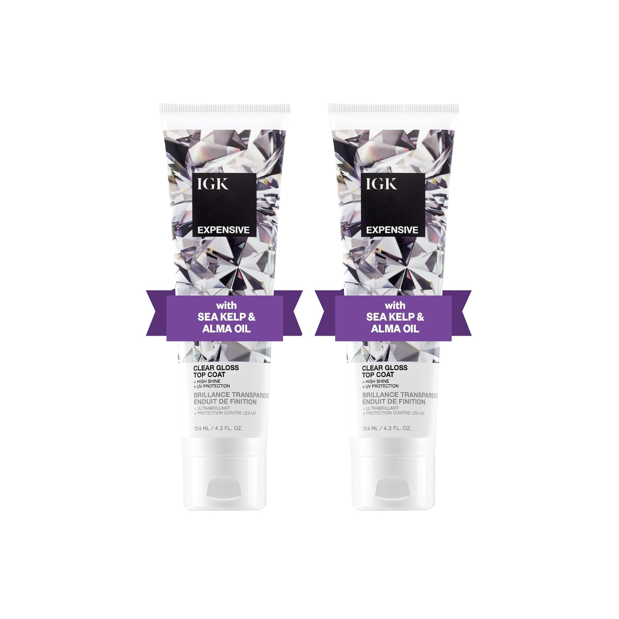 IGK EXPENSIVE Clear Gloss Top Coat | Shine + Strengthen + Smooth | Vegan + Cruelty Free | 4.2 Oz (Pack of 2)