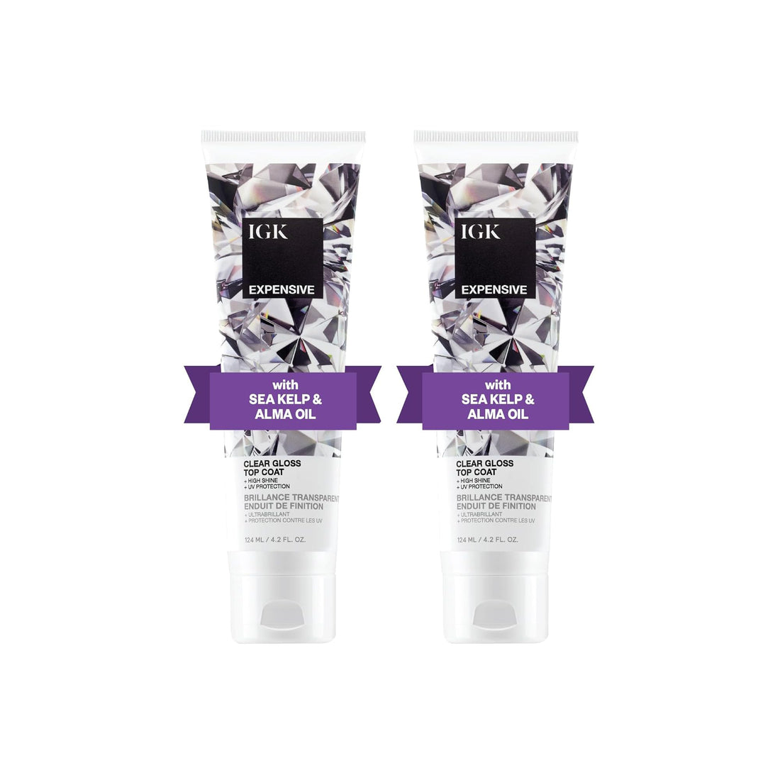 IGK EXPENSIVE Clear Gloss Top Coat | Shine + Strengthen + Smooth | Vegan + Cruelty Free | 4.2 Oz (Pack of 2)