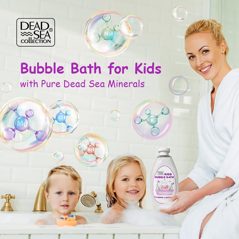 Dead Sea Collection Bubble Bath Kids with Lavender - Cleansing and Moisturizing Liquid Bath Bubbles - Lavender Oil and Pure Dead Sea Minerals - Pack of 2 Large Bottles (67.6 fl.oz)