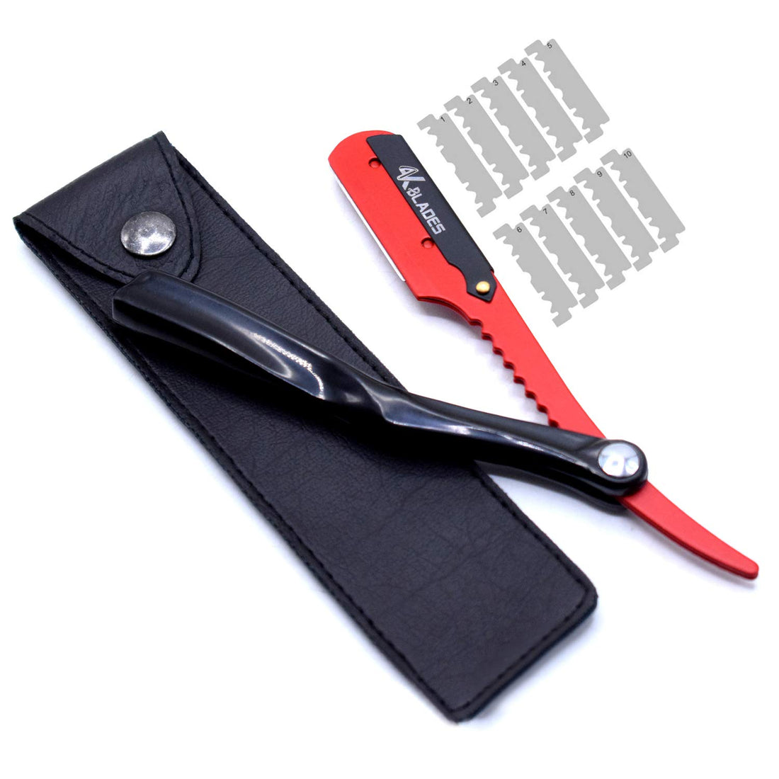 Professional Barber Straight Edge Razor - Salon Hair Cut Stainless Steel Safety Blade for Close Shaving, Navalha De Barbeiro (with 10 single edge sharp blades) (Plastic handle)