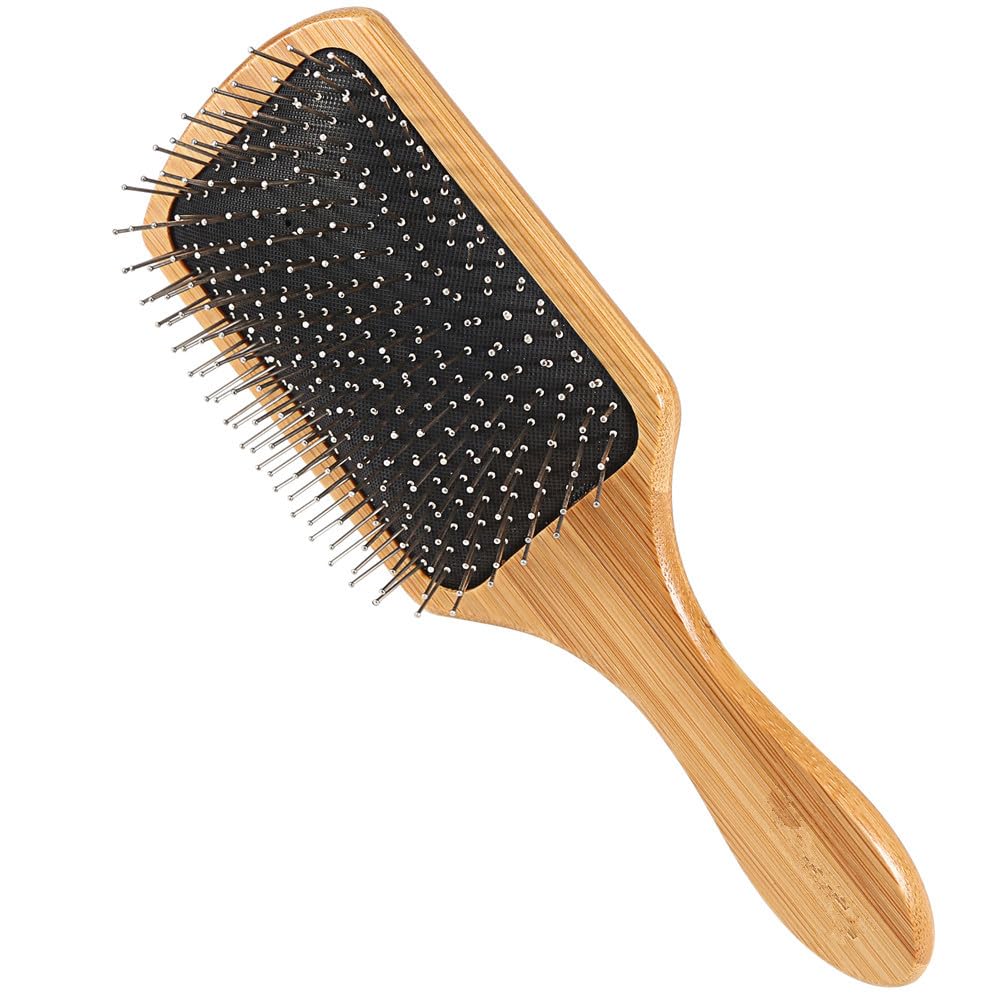 JYHY Keratin Oil Infused Natural Wooden Massage Hair paddle Brush/Beauty SPA Massager Massage Comb/Big Size Hair Detangler Brush Improve Hair Growth,Metal Pins