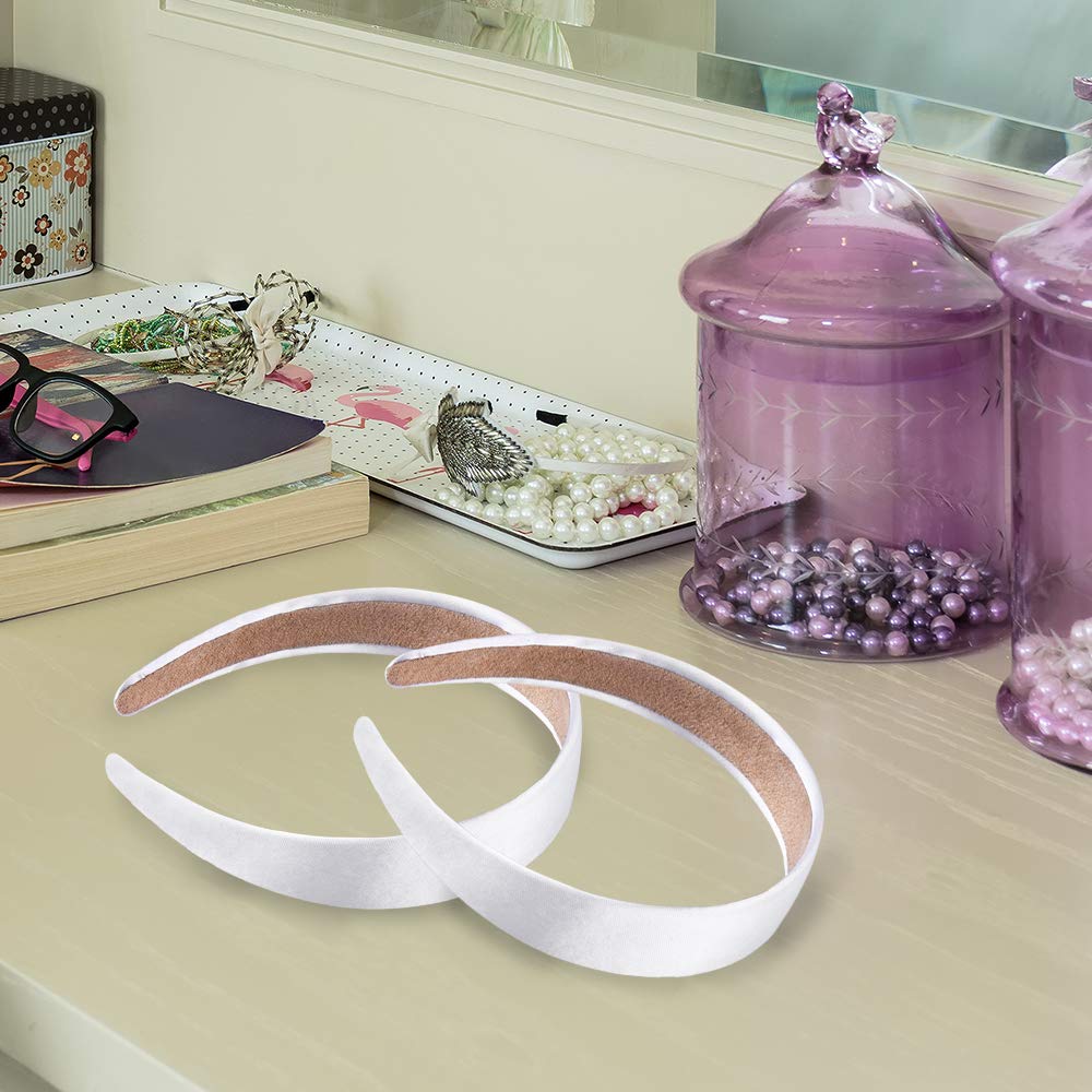 SIQUK 14 Pieces Satin Headbands White Ribbon Headband 1 Inch Plain DIY Hair Bands for Women and Girls: White