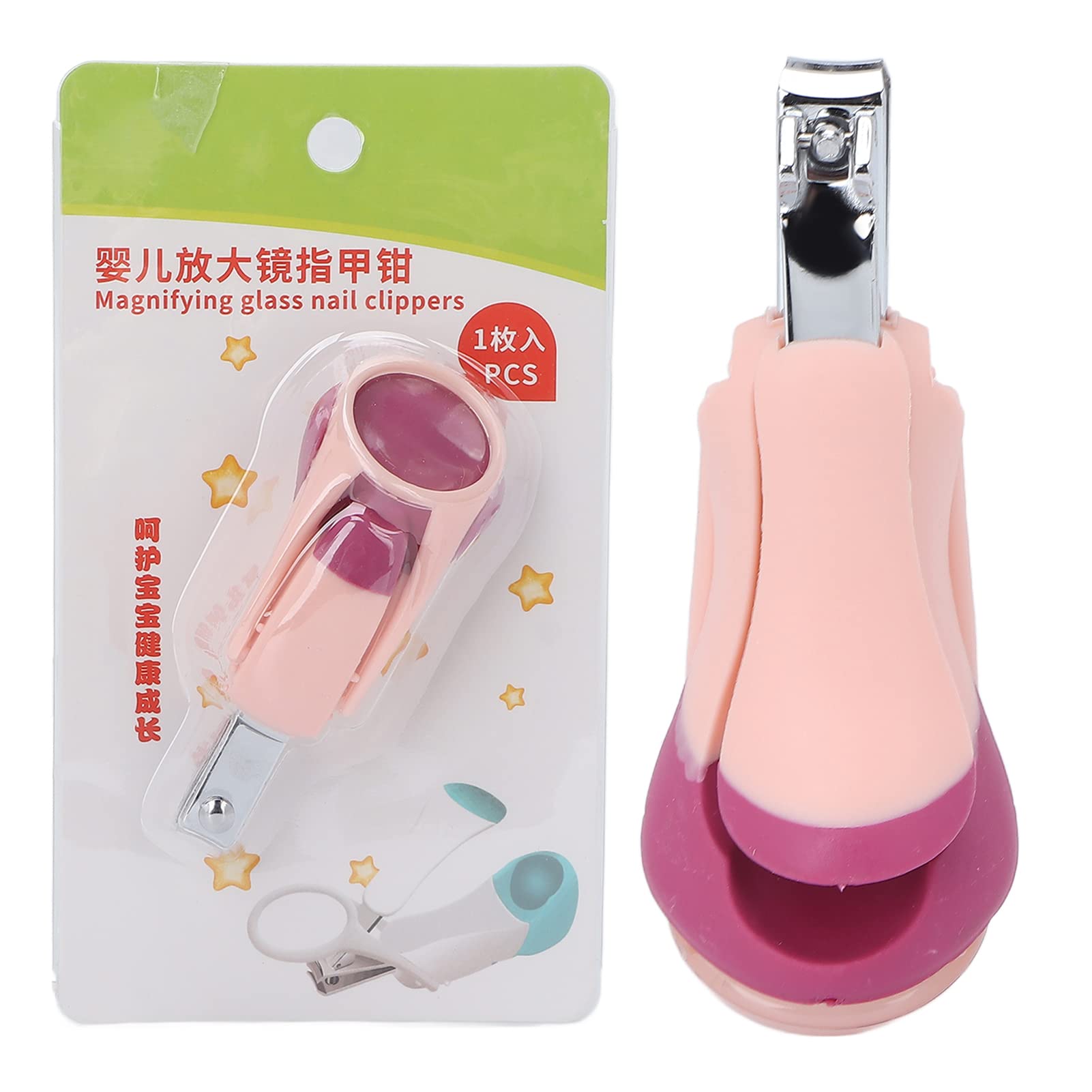 Light Zoom Nail Clipper, Stainless Steel Fingernail & Toenail Clippers with Magnifying Glass for Baby Elderly, Portable Lightweight Zoom Manicure Clipper (+Rose red)