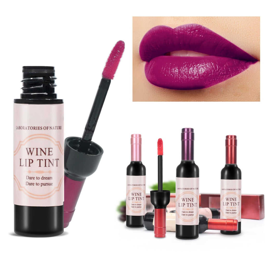 Wine Lip Tint 6 Colors, Waterproof Long Lasting Lip Stain, Non-stick Cup Lip Gloss, Light but Smart, Red and Wonderful, Lipstick Set, Fine Packaging