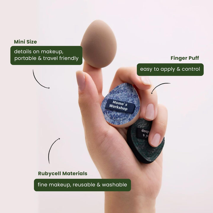 Momo's Workshop Mini Makeup Sponge Puff, Small Face Sponge for Foundation & Concealer, Makeup on Details Targeted, Travel Friendly & Reusable, 5P