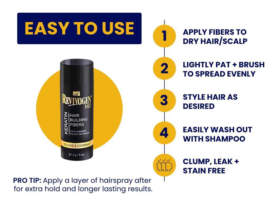 RevivogenMD Keratin Hair Building Fibers, Black, Unscented, 0.9 oz.