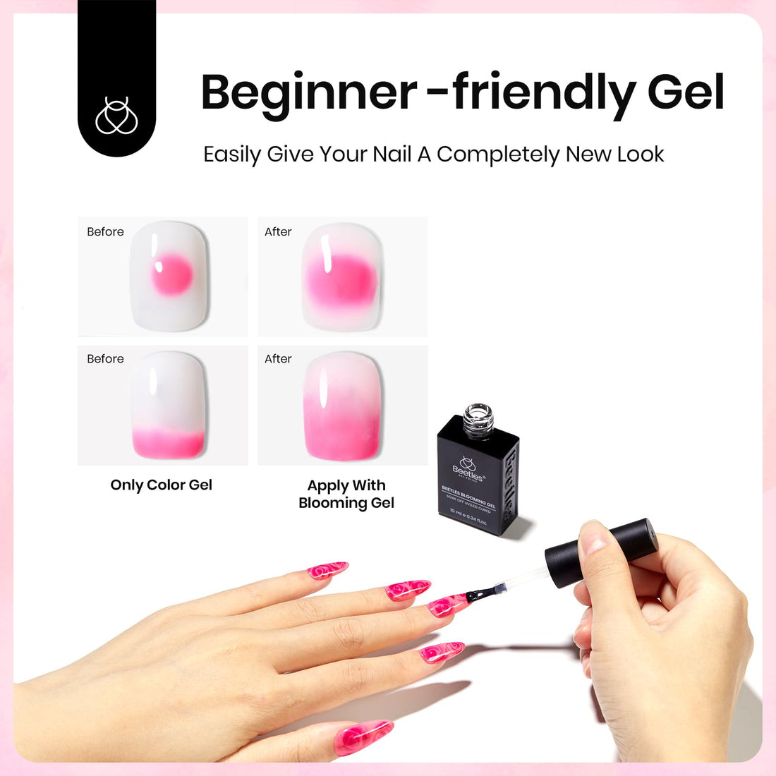 Beetles Blooming Gel, Blooming Gel Nail Polish Clear Uv Led Blossom for Spreading Effect Marble Natural Stone Watercolor Floral Print 10ml Soak off Diy Nail Art Design Manicure Gift for Women