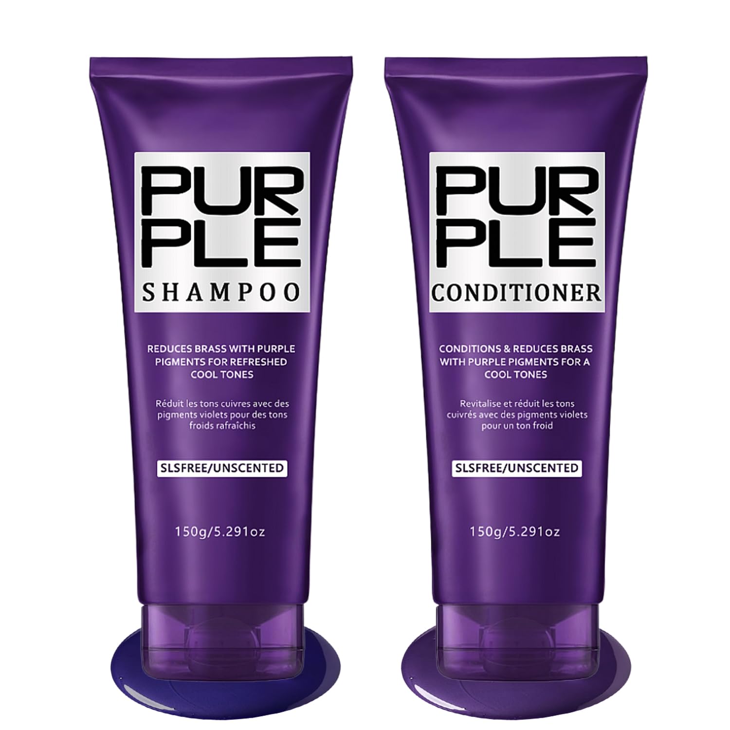 Sulfate Free - Purple Shampoo and Conditioner Set for Women 5.29 Oz for Blonde, Brassy Hair - Hydrating Repair and After Bleach Treatment for Damaged and Dry Hair Adds, Shine, Elasticity