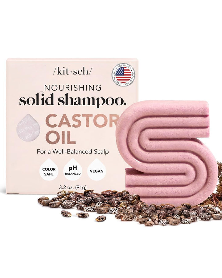 Kitsch Castor Oil Shampoo Bar Soap for Hair Care - Hydration & Moisturizing - Organic Castor Oil for Dull & Dry Hair, Strengthens & Moisturizes, Vegan, Paraben-Free, Made in USA, 3.2oz