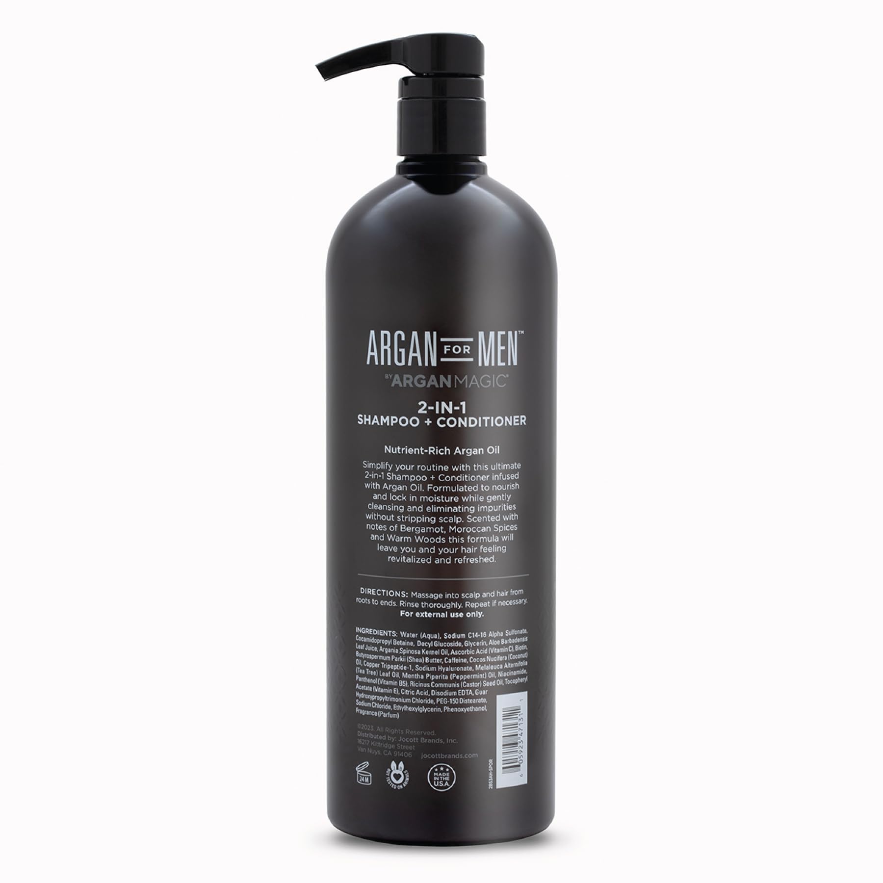 Argan Magic 2-in-1 Men's Shampoo + Conditioner with Argan Oil & Bergamot Scent - Cleanses and Hydrates All Hair Types, Restore Moisture, Boost Shine | Made in USA, Paraben Free, Cruelty Free (32 oz)