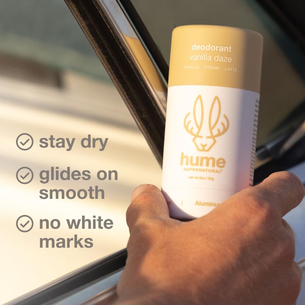 Hume Supernatural Aluminum Free Deodorant for Women & Men - Safe for Sensitive Skin - Probiotic, Plant-Based, Baking Soda Free, Aloe, & Cactus Flower, Anti Sweat, Stain & Odor - Vanilla Daze 2-Pack