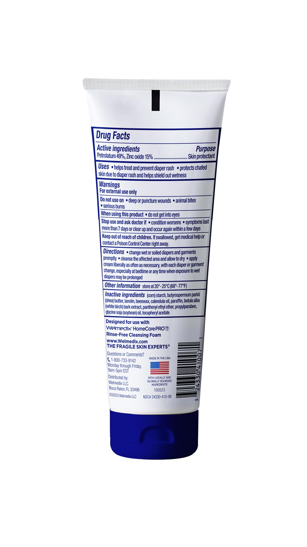 Welmedix HomeCare PRO Rapid Relief Adult Diaper Rash Cream – Extra Thick, Moisturizing Barrier Cream for Incontinence and Healing/Zinc Oxide (4oz Tube)