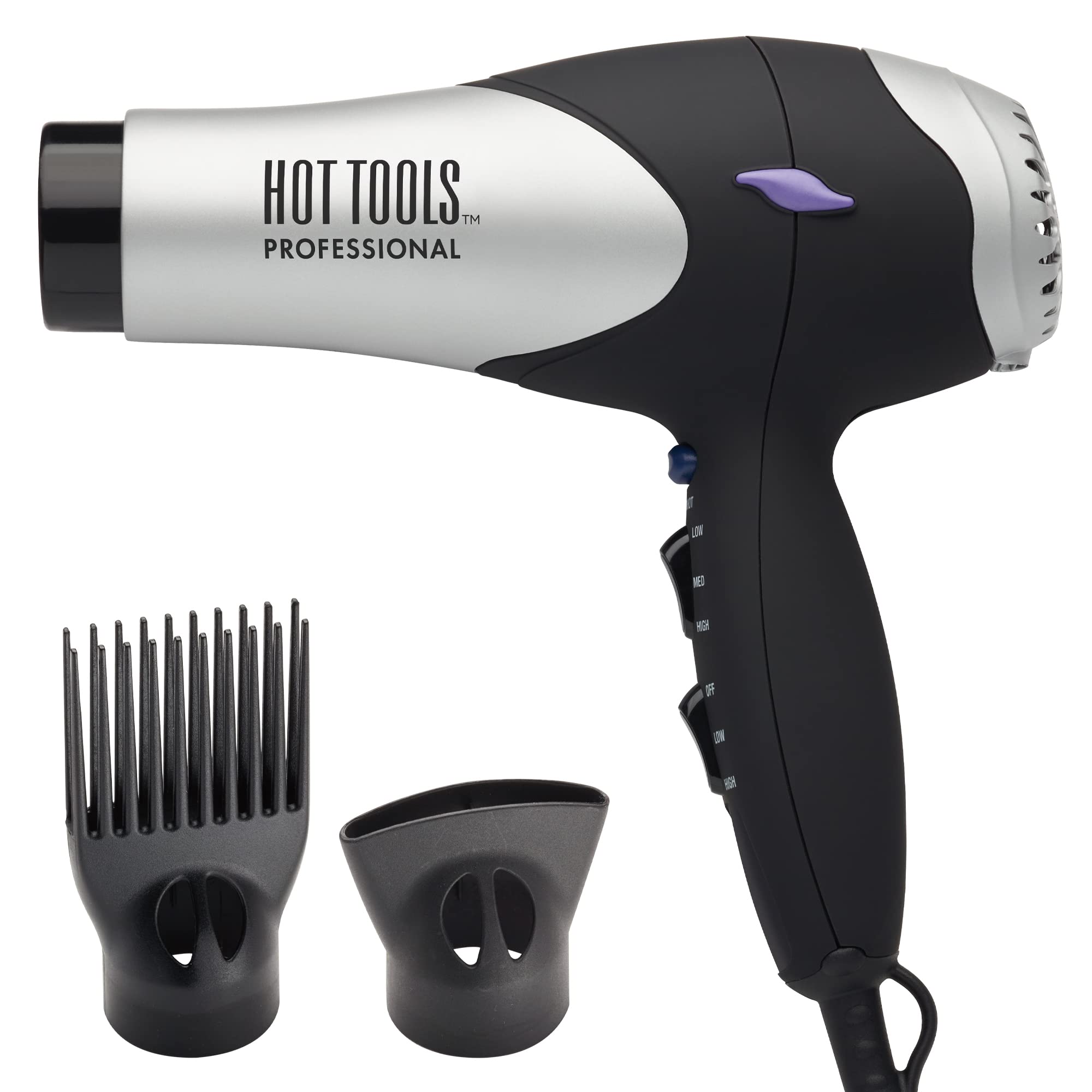 Hot Tools Professional 1069S 1600 Watt Professional Turbo Hair Dryer, Silver/Black