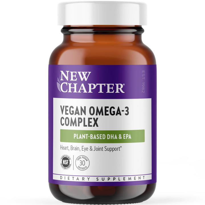 New Chapter Vegan DHA, EPA, and DPA Supplement- Vegan Omega-3 Complex for Heart, Brain, Eye & Joint Support - 30 Softgels