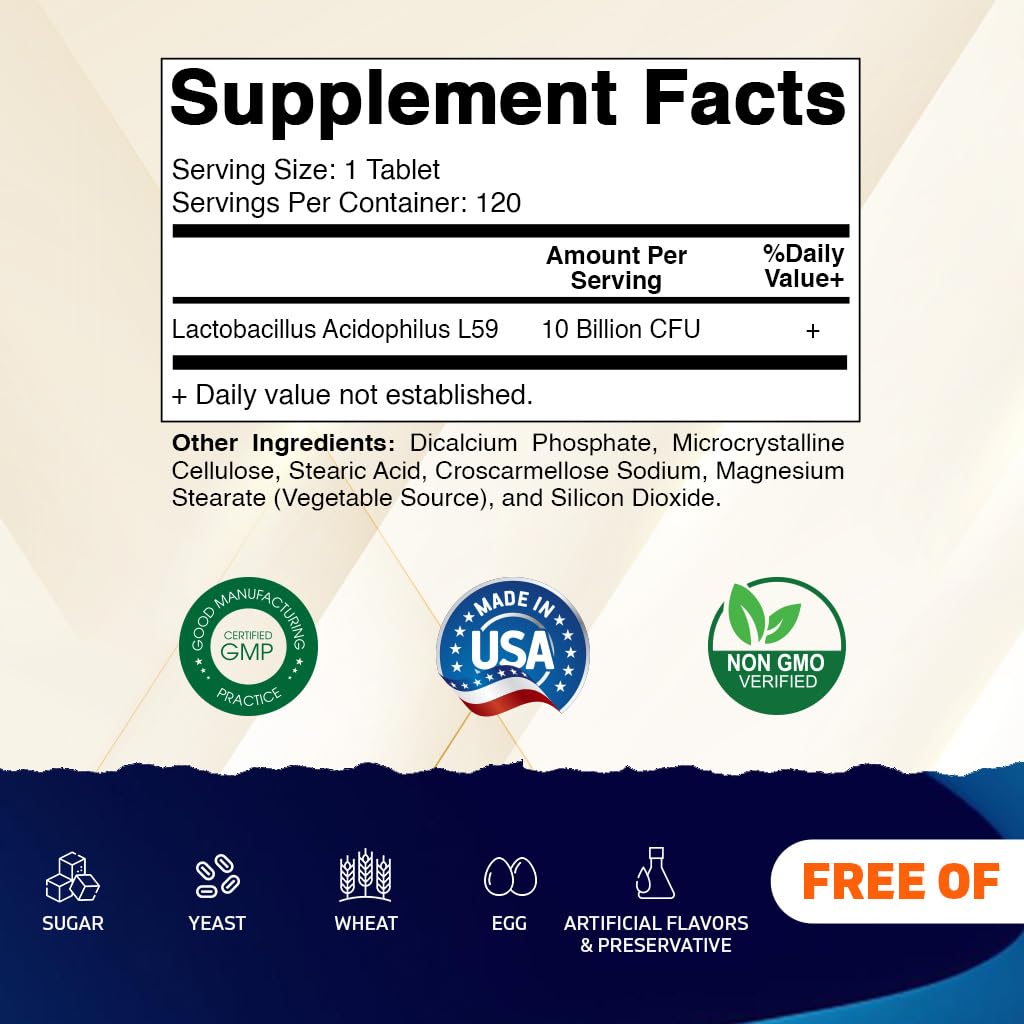 Vitamatic Acidophilus Probiotic - 10 Billion CFU - 5X Potency - Daily Probiotic Supplement, Supports Digestive Health - 120 Tablets