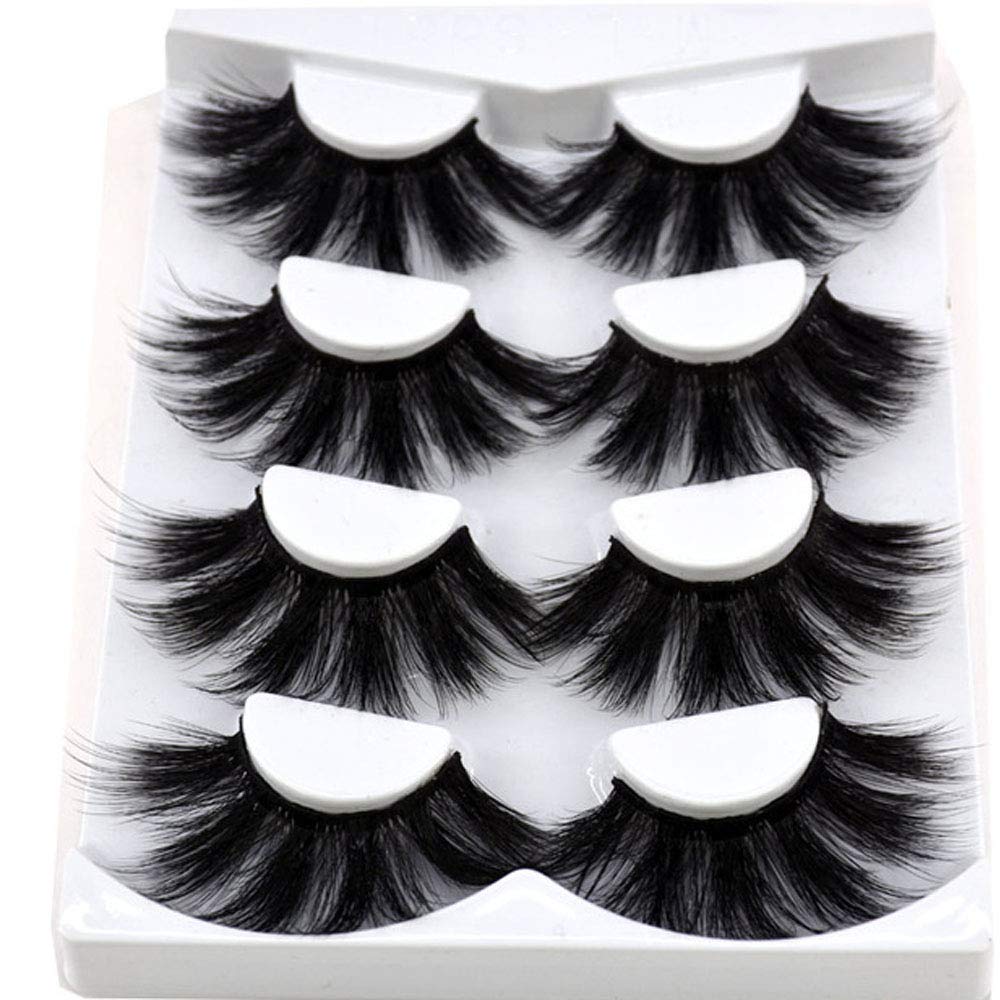 HBZGTLAD NEW 4 Pairs 3D Mink Hair False Eyelashes Criss-cross Wispy Cross Fluffy length 25mm Lashes Extension Handmade Eye Makeup Tools (MDR-5)