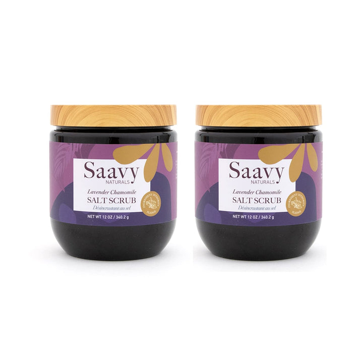Saavy Naturals Salt Scrub Body Exfoliator, Soothing Lavender Chamomile, Natural Exfoliation and Moisturizing for Women, Vegan Dead Sea Salts Infused with Organic Jojoba Oils - 12 Oz, 2 Pack