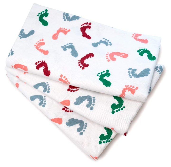 Baby Swaddle Hospital Blanket 3 Pack, Large Nursery Receiving Wrap, Unisex Boy Girl, 100% Soft Cotton Swaddles Newborn for Comforting, Durable Hospital Quality (Baby Feet, 3 Pack)