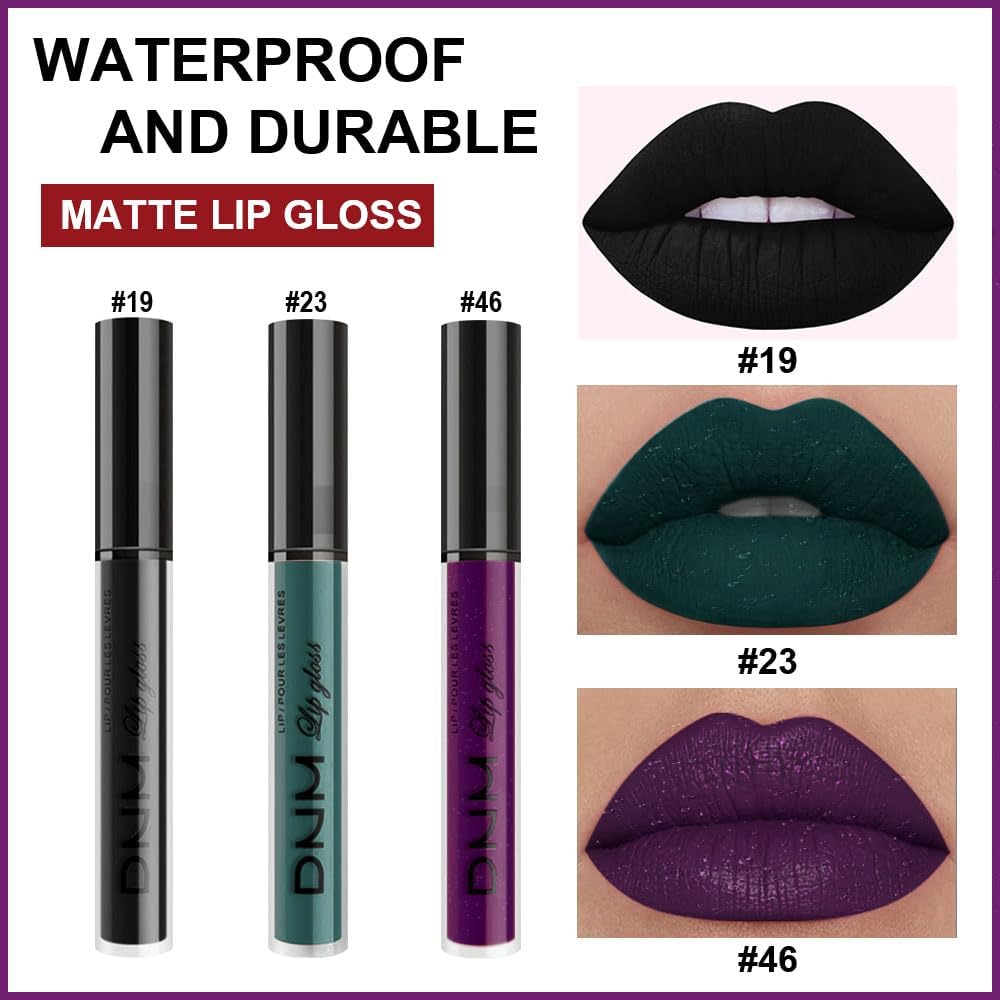 evpct 3Pcs Dark Black Purple Green Matte Liquid Lipstick Lip Stain Sets for Women Matte+Lipstick Long Lasting 24 hr Hours Magic Lipstick 24 Hours original Waterproof 19#