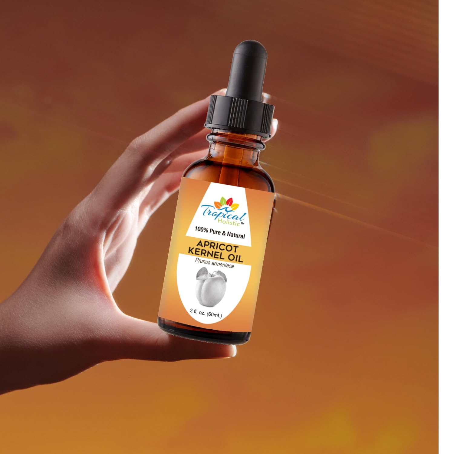 Tropical Holistic 100% Pure Organic Apricot Kernel Oil, 2 oz - Natural Cold-Pressed Apricot Seed Oil from Turkey - Ideal for Massage, Skincare, Hair, Body, Aromatherapy for Men & Women