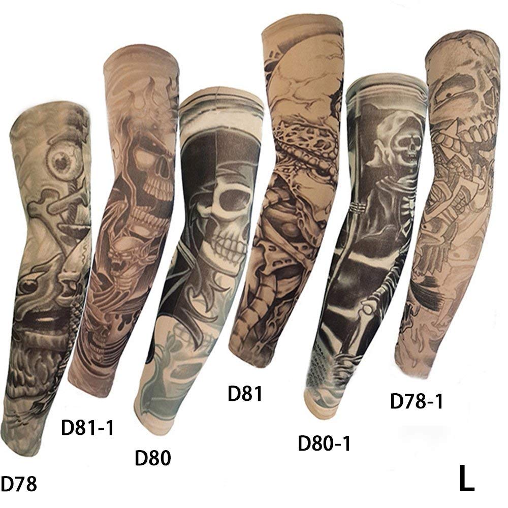 Pinkiou Temporary Tattoo Arm Sleeves for Men/Women, Fake Tattoo Sleeves Outdoor Sun Protective Cover Body Art Fake Arm Accessories 6 pcs Tattoo Sleeves (L)