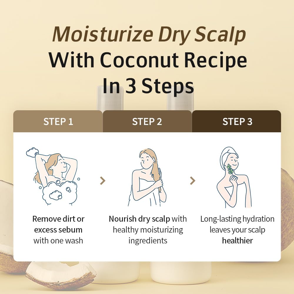 Karl&Hans Botanic Gourmand Coconut Vegan Shampoo Organic - Sulfate-Free, Moisturizing, Nourishing Shampoo with Coconut Oil&Natural Flower Extracts for Dry and Damaged Hair and Scalp Repair, 13.2 fl oz