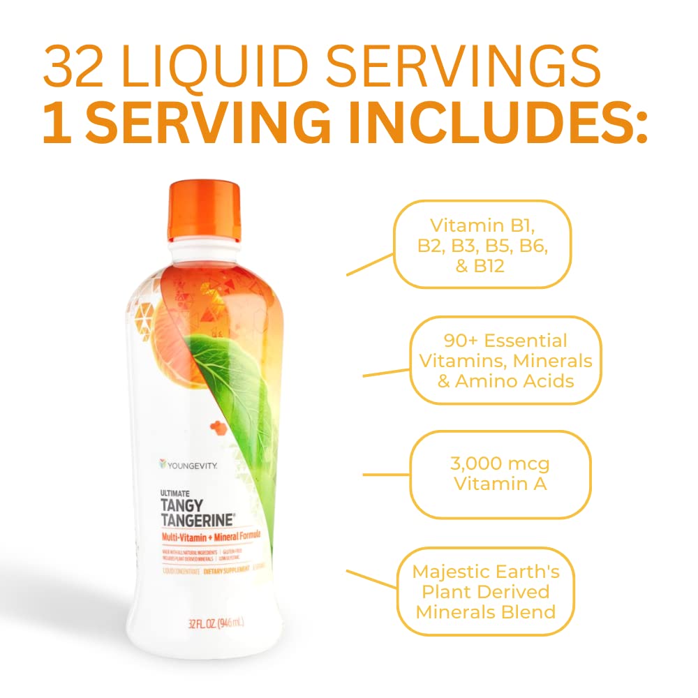 Youngevity Majestic Earth - Ultimate Tangy Tangerine, 32 FL Oz – Gluten-Free Liquid Multivitamins for Men, Women & Daily Immune Support for Kids – Boost Complete Nutritional Drink for Health, Energy