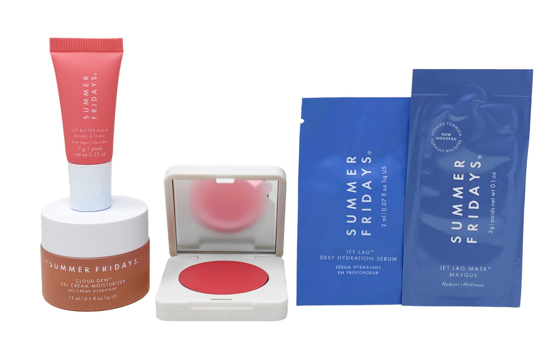 Summer Fridays The Dewy PinkSet - Gel Cream Mosituruzer, Lip Balm in Pink Sugar and Bush Butter Balm in Pink Sunset