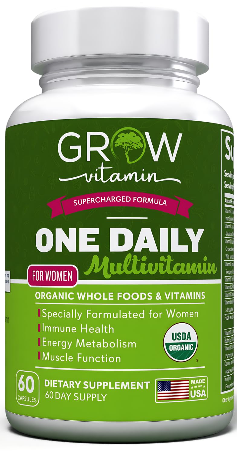 grow vitamin One Daily Multivitamin for Women - Energy Support - Whole Food Supplement to Nourish Hair, Skin, Nails - Non-GMO - No Soy - Gluten Free - 60 Capsules - 2 Month Supply