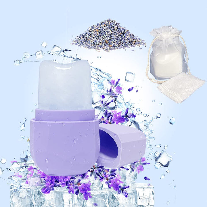Silicone Face Roller Ice Mold Ice Roller Cryo Cube Ice Mold Beauty Skin Care Kit with Lavender Dried Flowers Cotton Pad for Face Eye Neck Ice Compress Remove Fine Lines Shrink Pores Reduce